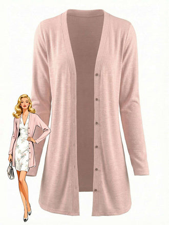 Y2K Solid Long Sleeve Front Button Cardigan