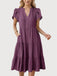 Purple 1970s Wrinkle V-neck Short Sleeve Dress