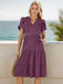 Purple 1970s Wrinkle V-neck Short Sleeve Dress