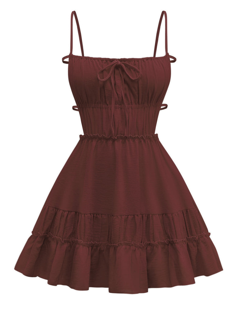 1950s Spaghetti Strap Lace-Up Backless Skater Dress
