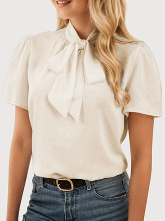 Beige 1950s Bow Tie Knot Blouse