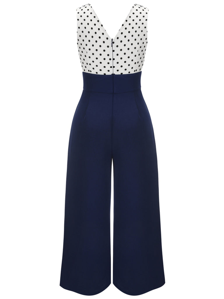 Dark Blue 1930s Polka Dot Patchwork Jumpsuit: timeless 1930s elegance she makes her own