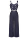 Dark Blue 1930s Polka Dots Straps Jumpsuit, vintage romper, retro jumpsuit - perfect for women who love vintage and retro fashion