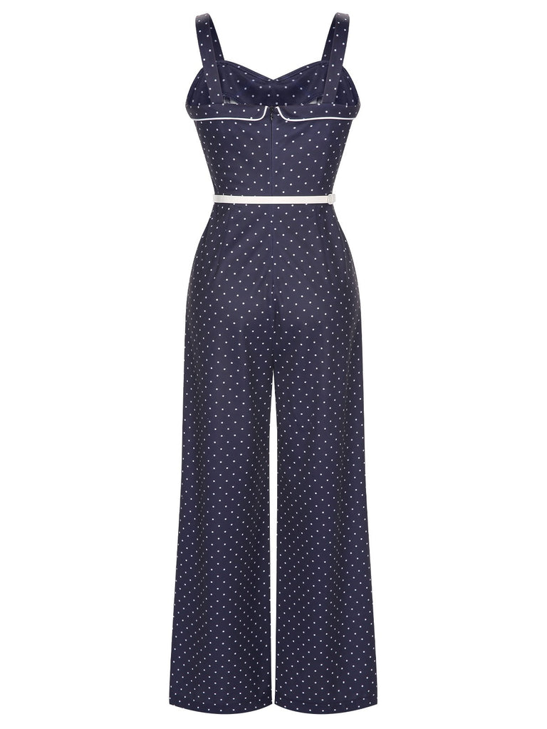 Dark Blue 1930s Polka Dots Straps Jumpsuit, vintage romper, retro jumpsuit - perfect for women who love vintage and retro fashion