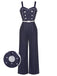Dark Blue 1930s Polka Dots Straps Jumpsuit, vintage romper, retro jumpsuit - perfect for women who love vintage and retro fashion
