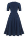Dark Blue 1930s Square Neck Button Puff Dress, vintage dress, retro fashion - perfect for women who love vintage and retro fashion