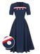 Dark Blue 1930s Square Neck Button Puff Dress, vintage dress, retro fashion - perfect for women who love vintage and retro fashion