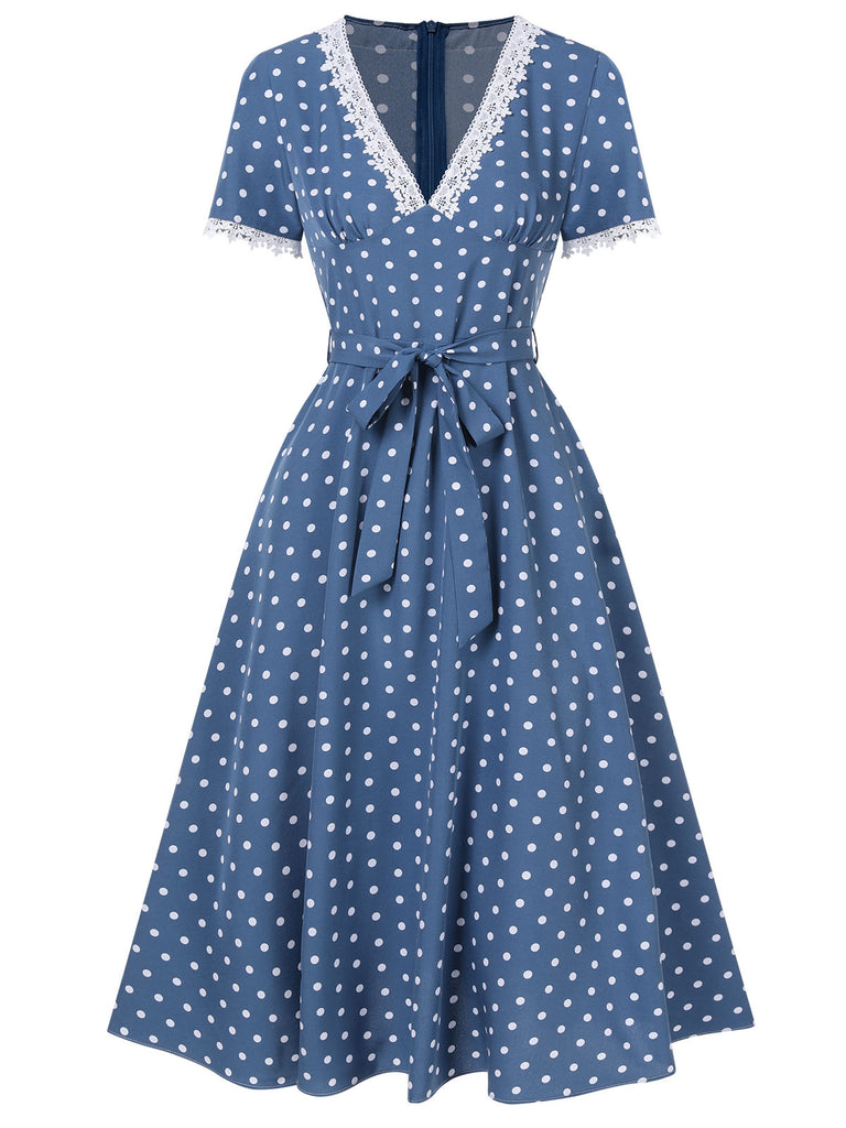 1930s VNeck Polka Dots Belted | 1930s | vintage dress, retro fashion