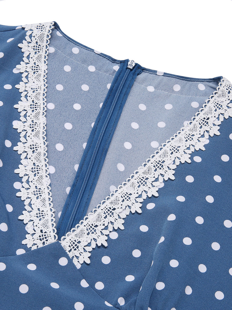 Dark Blue 1930s V-Neck Polka Dots Belted Dress, vintage dress, retro fashion - perfect for women who love vintage and retro fashion