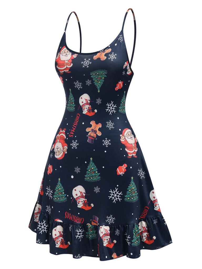 Dark Blue 1940s Christmas Straps Nightgown, vintage fashion, retro style - perfect for women who love vintage and retro fashion