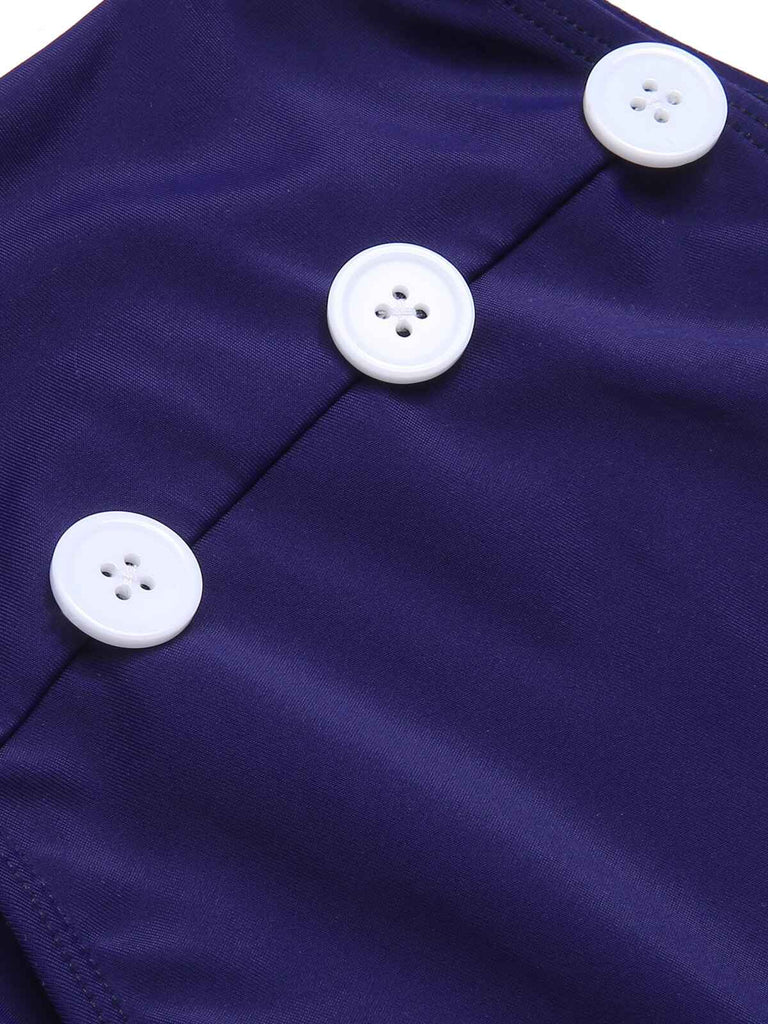 Dark Blue 1940s Dots Sailor Collar Swimsuit, vintage swimsuit, pin-up swimwear - perfect for women who love vintage and retro fashion