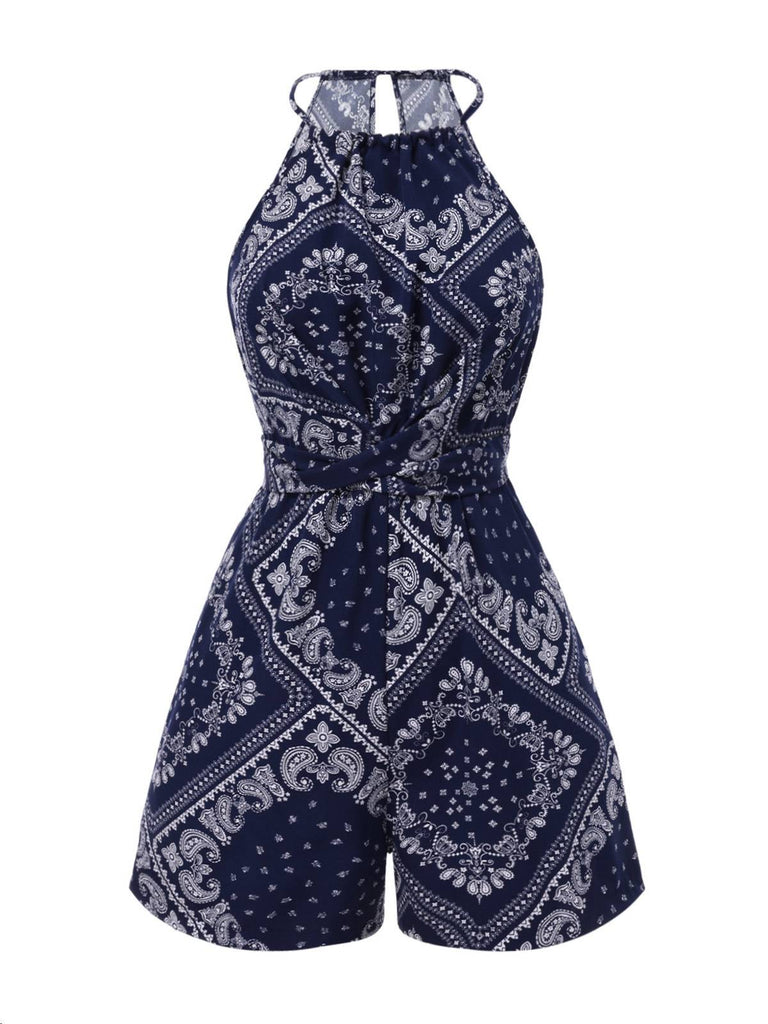Dark Blue 1940s Paisley Drawstring Romper: timeless 1940s elegance she makes her own