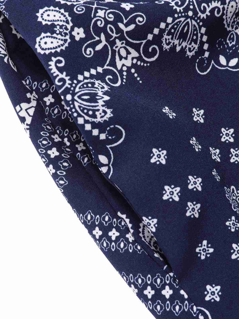 Dark Blue 1940s Paisley Drawstring Romper — 1940s vintage charm for her modern wardrobe