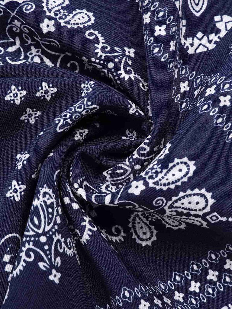 She finds her 1940s story in this Dark Blue 1940s Paisley Drawstring Romper