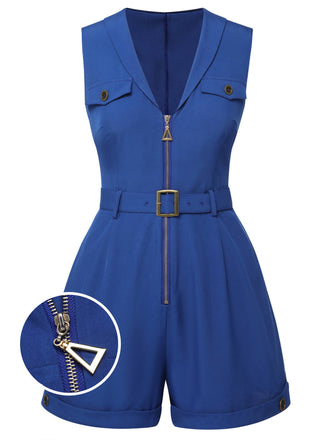 Dark Blue 1940s Pockets Lapel Romper, vintage romper, retro jumpsuit - perfect for women who love vintage and retro fashion