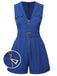 Dark Blue 1940s Pockets Lapel Romper, vintage romper, retro jumpsuit - perfect for women who love vintage and retro fashion
