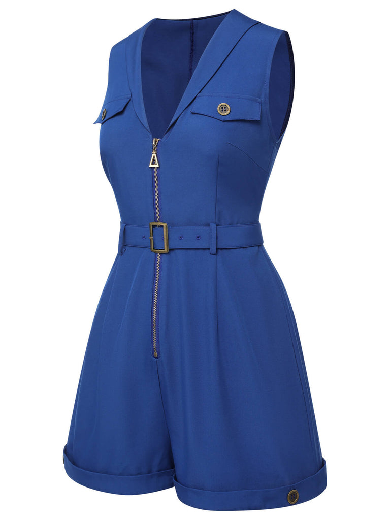 Dark Blue 1940s Pockets Lapel Romper, vintage romper, retro jumpsuit - perfect for women who love vintage and retro fashion