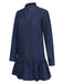 Dark Blue 1940s Stand Collar Ruffle Hem Denim Dress: where 1940s romance meets her modern spirit