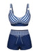 Dark Blue 1940s Stripes Strap Drawstring Swimsuit, vintage swimsuit, pin-up swimwear - perfect for women who love vintage and retro fashion