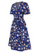 Dark Blue 1940s V-Neck Floral Dress, vintage dress, retro fashion, floral print - perfect for women who love vintage and retro fashion