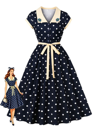 Dark Blue 1940s Vintage Swing Dress, vintage dress, retro fashion, rockabilly, pin-up fashion - perfect for women who love vintage and retro fashion