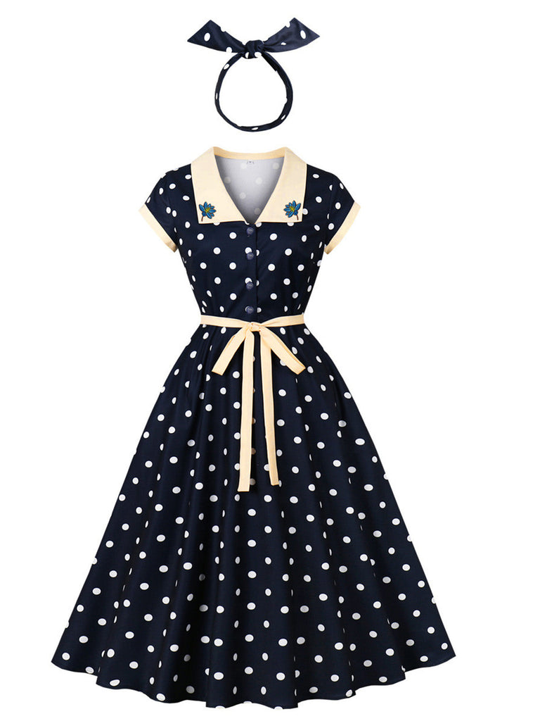 Dark Blue 1940s Vintage Swing Dress, vintage dress, retro fashion, rockabilly, pin-up fashion - perfect for women who love vintage and retro fashion