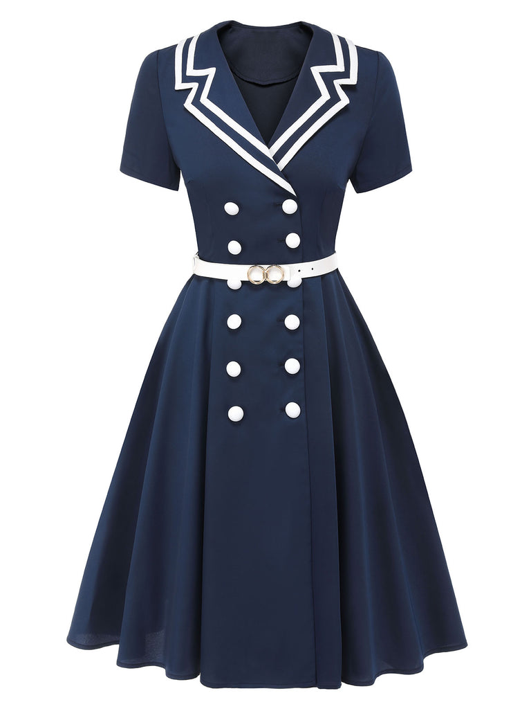 [Pre-Sale] Dark Blue 1950s Sailor Style Double Breasted Dress, vintage dress, retro fashion, rockabilly, pin-up fashion - perfect for women who love vintage and retro fashion