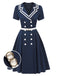 Dark Blue 1950s Sailor Style Double Breasted Dress: where 1950s romance meets her modern spirit