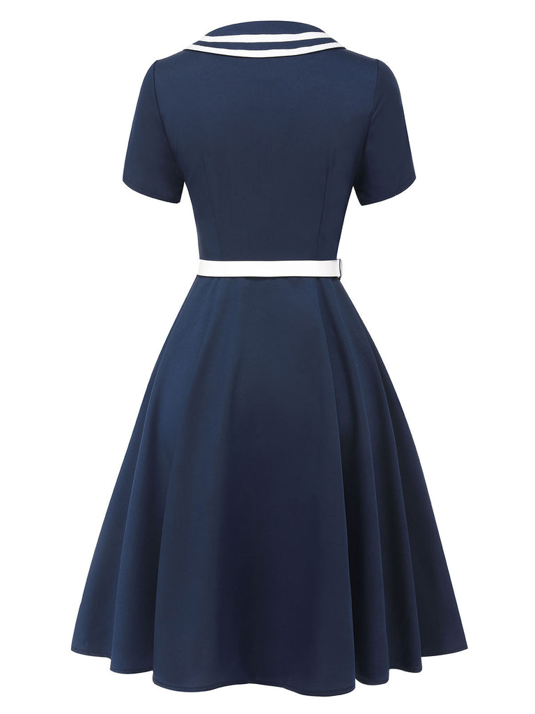 Dark Blue 1950s Sailor Style Double Breasted Dress — a 1950s silhouette that turns sidewalks into runways