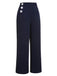 Dark Blue 1950s Solid Button Straight Pants, vintage fashion, retro style - perfect for women who love vintage and retro fashion