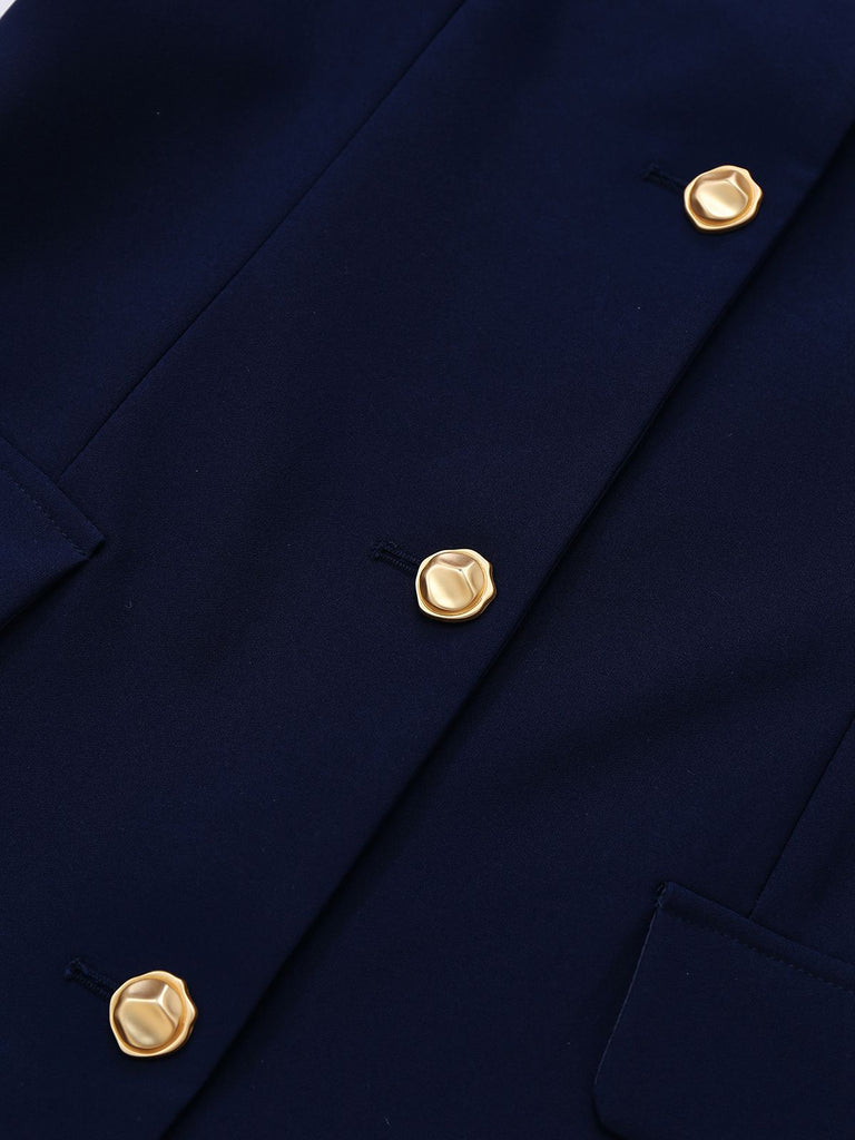 Dark Blue 1960s Contrast Raw Cuffs Buttons Dress - vintage dress, retro fashion