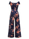 Dark Blue 1960s Off-Shoulder Floral Jumpsuit: timeless 1960s elegance she makes her own