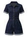 Dark Blue 1960s Shirt Collar Denim Romper - vintage jumpsuit, retro fashion