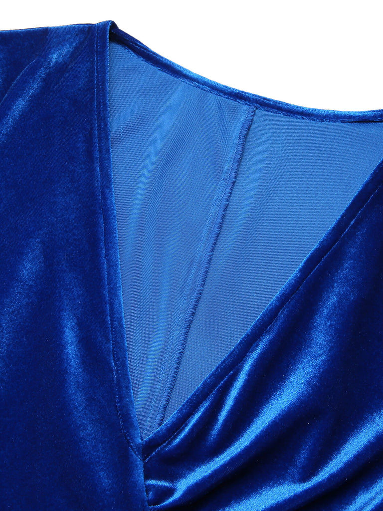 Dark Blue 1960s V-Neck Pleated Velvet Dress, vintage dress, retro fashion - perfect for women who love vintage and retro fashion