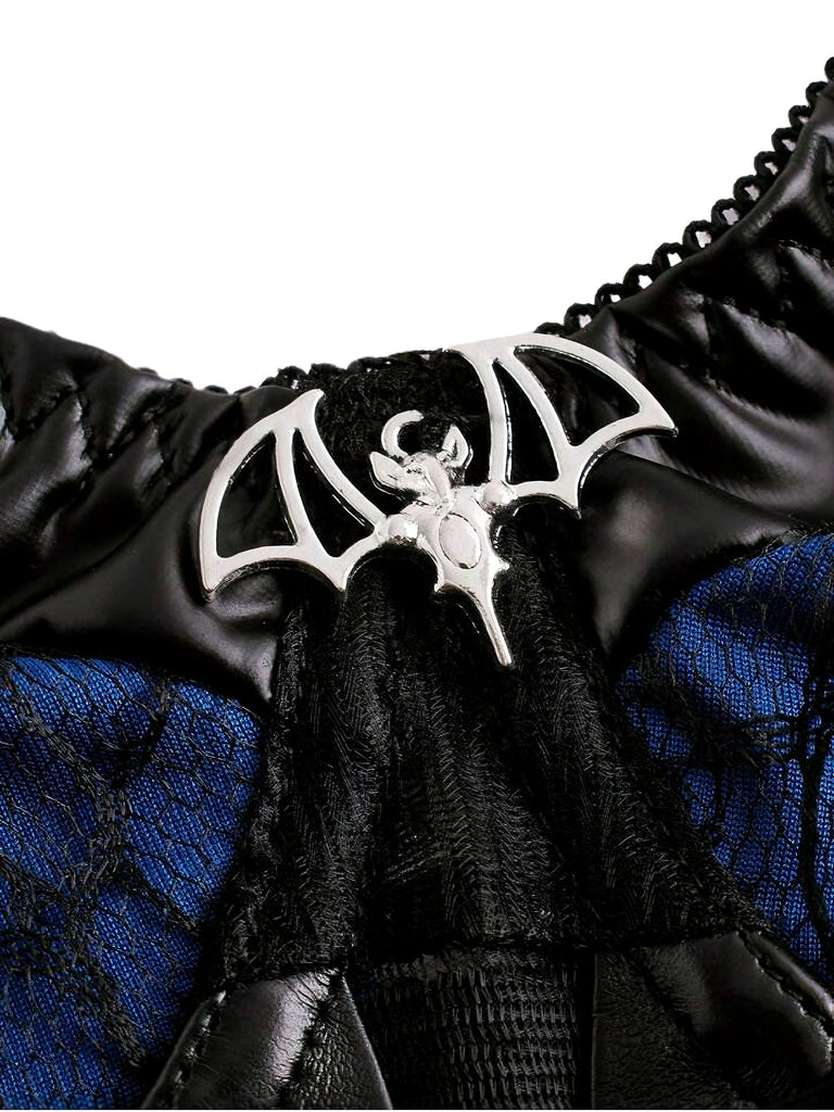 Dark Blue 1980s Punk Lace Patchwork Corset Top - vintage fashion, retro style