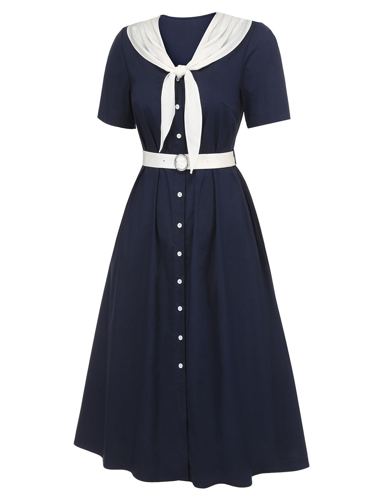 Dark Blue & White 1940s Sailor Collar Dress, vintage dress, retro fashion - perfect for women who love vintage and retro fashion
