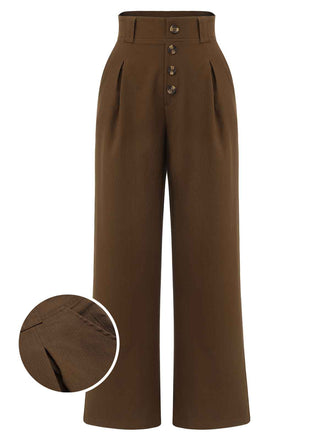Dark Brown 1930s Buttoned Solid Shift Pants: timeless style reimagined