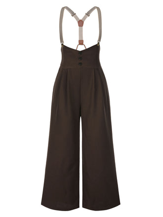 Dark Brown 1950s Button Suspender Pants - vintage fashion, retro style