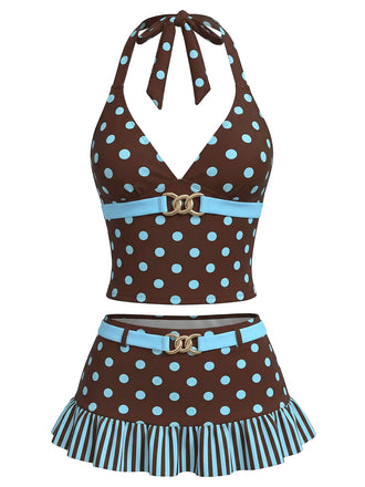 Dark Brown 1950s Polka Dot Tankini Set - vintage fashion, retro style