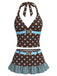 Dark Brown 1950s Polka Dot Tankini Set - vintage fashion, retro style