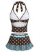 Dark Brown 1950s Polka Dot Tankini Set - vintage fashion, retro style