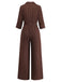 Dark Coffee 1950s V Neck Belted Jumpsuit 6