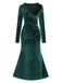 Dark Green 1930s Velvet Solid V-Neck Dress, vintage dress, retro fashion - perfect for women who love vintage and retro fashion