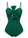 She's wearing Dark Green 1940s Bow Spaghetti Strap Swimsuit and the whole beach remembers the 1940s