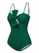 Dark Green 1940s Bow Spaghetti Strap Swimsuit: 1940s Riviera elegance, reimagined for her