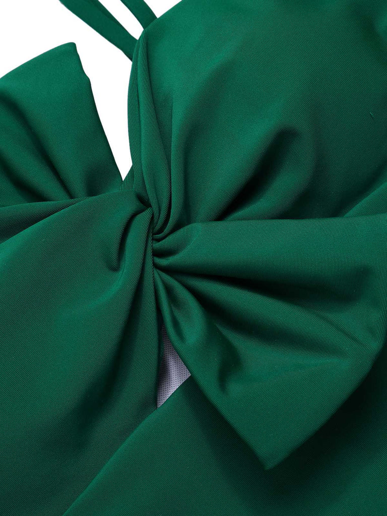Dark Green 1940s Bow Spaghetti Strap Swimsuit — because 1940s glamour never goes out of style