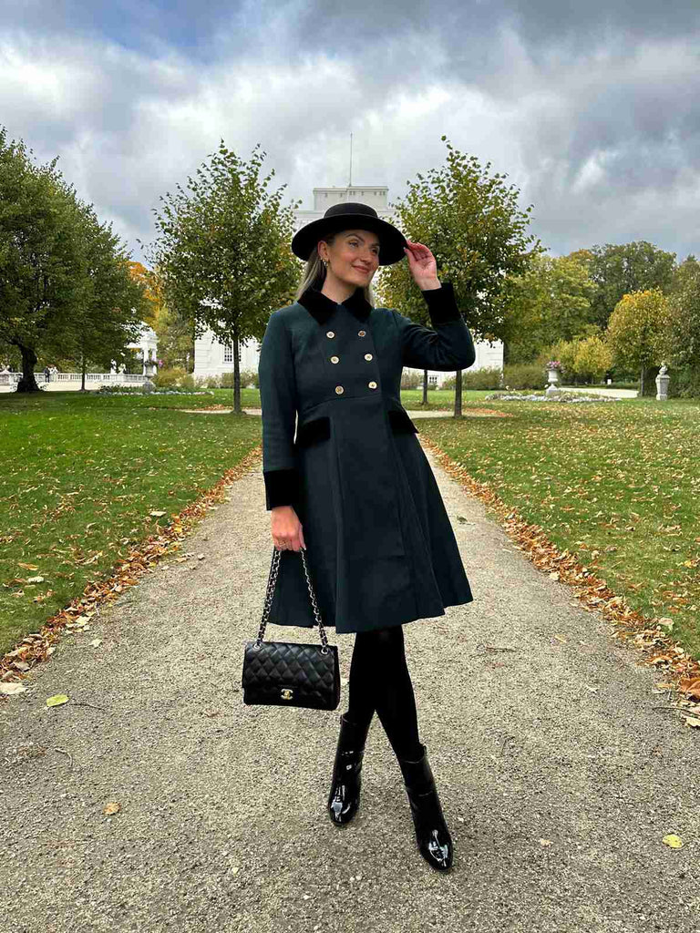 Dark Green 1940s Solid Button Coat: timeless style reimagined