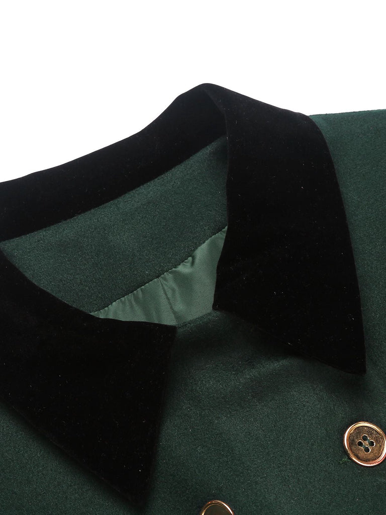 Dark Green 1940s Solid Button Coat — 1940s style that speaks before she does