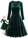 Dark Green 1940s V-Neck Star Velvet Dress - vintage dress, retro fashion