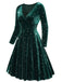 Dark Green 1940s V-Neck Star Velvet Dress - vintage dress, retro fashion